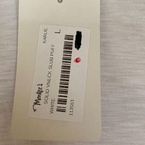 NWT Karlie Puff Ruched Sleeve White Knit Top - M - Picture 10 of 13